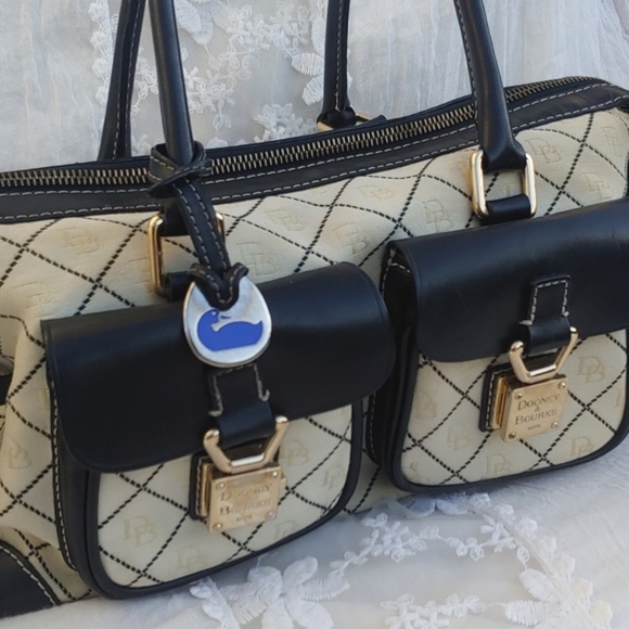 Dooney & Bourke Classic Cream Signature Canvas and Black Leather Baguette Bag - Picture 3 of 17